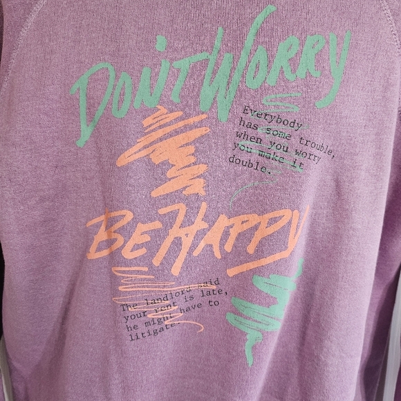 Pannill Sweater L Purple Vintage Graphic Don’t Worry Pullover 80s USA Made - Picture 3 of 7